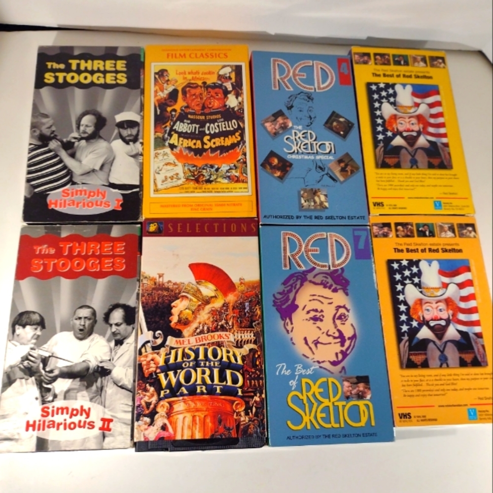Lot Of 8 - Classic Comedy VHS Tapes - Red Skelton - Three Stooges - Mel Brooks.